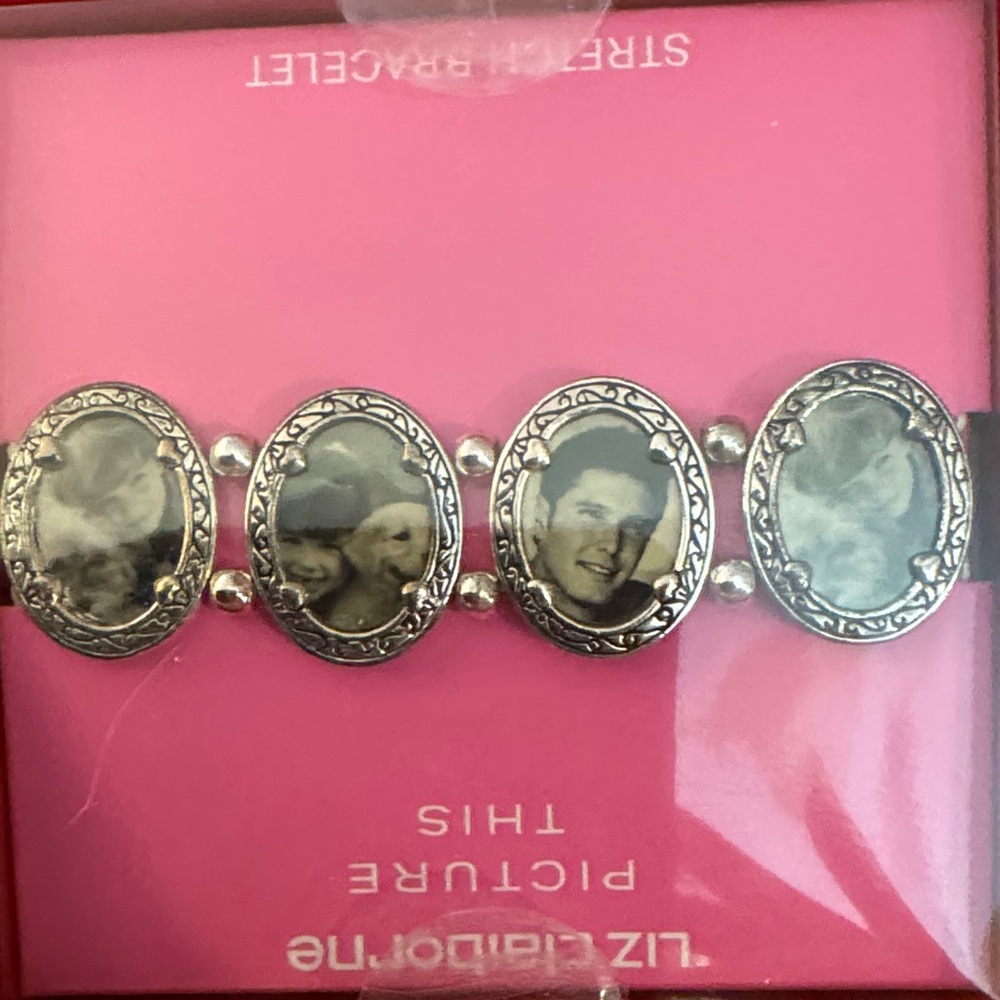 Liz Claiborne Silver Photo Charm Bracelet new in bow with tags